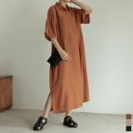 ワンピース レディース ポロシャツ楊柳カットソー ステッチライン オーバーサイズ ビッグシルエット 半袖 低身長向け