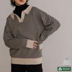 ショッピングリエディ ニットトップス レディース ヘリンボーン柄 スキッパー Vネック 総柄ニット 長袖 2021秋冬 2021A/W 2021AW