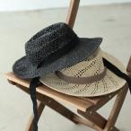 ハット レディース 帽子 カンカン帽 ペーパー素材 透かし編み リボン ナチュラル リゾート 紫外線対策 2022春夏 2022S/S 2022SS