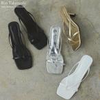 サンダル レディース トング スクエアトゥ ヒールサンダル ミュール 2025春夏