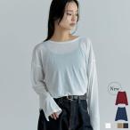 トップス レディース 長袖 プルオーバー カットソー ロングスリーブ クルーネック 丸首 シアー シースルー 透け感 2025春夏