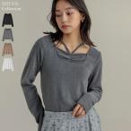 リブカットソー レディース Tシャツ トップス 長袖 ストレッチ ロンT レイヤード風 スムースリブカットソー 2025春夏