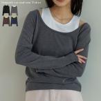 カットソー ロングTシャツ レディース トップス Tシャツ ロンT レイヤード風 レイヤード オフショル 配色 バイカラー 長袖 2025春夏