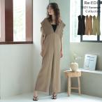 オールインワン レディース サロペット ワイドパンツ バックリボン リボン バックシャン ポケット付き 低身長 高身長 2025春夏