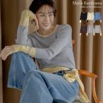 トップス 長袖 ニット リブ セーター レディース 6色 M/L クルーネック 丸首 配色 コンパクト オフィスカジュアル 2025秋冬