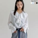 ショッピングリエディ シアーブラウス トップス 長袖 シャツ ブラウス ラッフルカラー レディース 4色 M/L 襟コンシャス オフィスカジュア 2025秋冬[mb]