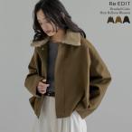 ショッピングリエディ ブルゾン ショート丈 アウター レディース 3色 M/L 襟ファー ファー取り外し可能 襟付き 体型カバー秋冬