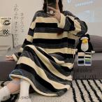 厚手パジャマ ネグリジェ ルームウェア ルームワンピース暖かい パジャマ ワンピース 冬 体型カバー ロング丈 上品 部屋着 秋冬 ロングパジャマ無地 ボーダー