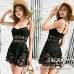 水着 レディース 体型カバー 水着ワンピース型 セパレート水着2点セット 黒レース モノキニビキニ 小胸バンドゥ 40代 オシャレ韓国風 スイムウェア ママ水着