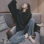 パジャマルームウェアレディース春秋冬長袖パジャマ無地パジャマルームウェア上下セットゆったり部屋着寝巻きオシャレ可愛い韓国風厚手