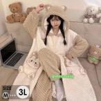 ルームウェア もこもこ リス パジャマ 冬 長袖 ナイトガウン 着る毛布 前開き フード付き 寝巻き 部屋着 暖かい