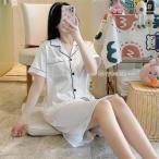  неглиже женский пижама контакт охлаждающий One-piece рубашка One-piece передний открытие короткий рукав складывать воротник колени длина гладкий ночное белье свободно тонкий одноцветный модный 