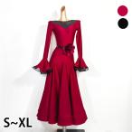 ショッピングダンス 社交ダンスドレス モダンドレス 黒 赤 社交ダンス衣装 社交ダンス 長袖 大きい裾 スタンダードドレス ワルツダンス ワンピースドレス ステージ衣装