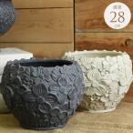プランター おしゃれ 屋外 アンティーク 鉢 ローマ風 繁栄の象徴 フラワーモチーフ ラウンド 直径28cm ブラック 底穴あり