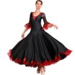 ショッピングダンス Garuda SHOP　社交ダンス衣装　競技ドレス　上品新入荷発表会用演出服　パーティーロングワンピース　ワルツドレス　黒＋赤