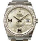ロレックス ROLEX デイトジャスト ベゼルダイヤ 116244 シルバーフラワー文字盤 新品 腕 ...