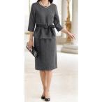 レディーススーツ 大きいサイズ 17号 19号 着回し モノトーンドット ウエストリボン付ブラウス＆タイトスカート2点セット サマースーツ 30代 40代 50代 60代 439