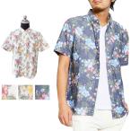 ショッピング閉店 【閉店セール】アロハシャツ ボタンダウン  メン ズ ハイビスカス柄 ハワイアンシ ャツ 半袖シャツ アロハ アロハ シャツ M L LL ネイビー