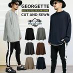 ショッピング閉店 【閉店セール】モックネックカットジョーゼットワイドロンT 長袖 ストレッチ ロングカットソー ゆったり 無地 ワイドシルエット BIGシルエット