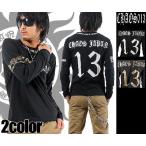 ショッピング閉店 【閉店セール】メンズ 長袖Tシャツ ロンT サーティーン ビッグ英字プリント 丸首 クルーネック メッセージロゴ ブラック Mサイズのみ