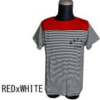 ショッピング閉店 【閉店セール】ネイビー×ボーダーの パネルボートネック 半袖Tシャツ ネイビー×レッド  メンズファッション　キレイメ　シンプル　メンズカジュアル