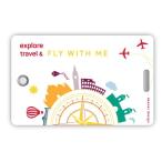 ネームタグ　旅行用品　FLY WITH ME　白地にカラフルな旅行デザイン  オランダ製  トラベルアクセサリー　