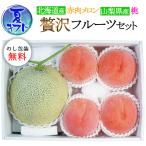 Yahoo! Yahoo!ショッピング(ヤフー ショッピング)お中元ギフト 北海道産 赤肉メロン 1玉＆山梨県産 桃4玉