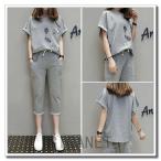 スウェットレディース上下Tシャツ半袖スウェットパンツ7分丈クロップドパンツパンツポケ付き部屋着スリム人気大きいサイズus-069