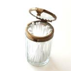 ガラスケース 綿棒入れ おしゃれ 小物入れ ガラス ふた付き ボックス 蓋付き アンティーク 真鍮 フラップ式 真鍮とガラスの綿棒ケース