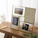 フォトフレーム 写真立て おしゃれ 4窓 4面 4枚 複数 多面 卓上 L判 ポストカード スチールとガラスの4窓フレーム スタンド