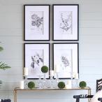 アートパネル 植物 自然 50×70cm モダン 壁飾り アートフレーム モノクロ 壁掛け 寝室 玄関 インテリア 壁面 ナチュラルなペンシルアートフレーム 4点セット
