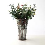 フラワーベース おしゃれ 花瓶 花びん ガラスベース 花器 透明 大きい エレガント アンティーク メタルグラスベース シェイプ