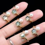 PROME 天然石・特別仕様品・再入荷不可・淡水パール＋アワビシェル・白銅指輪・フリーサイズ・p7373