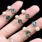 PROME 天然石・特別仕様品・再入荷不可・淡水パール＋アワビシェル・白銅指輪・フリーサイズ・p7374
