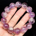 ショッピング恋愛 PROME 天然石 【一点物】高品質・大粒サイズ・セリサイトインアメジスト・スノーアメジスト・アメジストアイリス・ブラジル産・ブレスレット・v66864