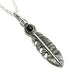 ネックレストップ メンズ シルバー フェザー 羽根 オニキス 大 人気 かっこいい メンズ フェザー ペンダントトップ チェーンなし プレゼント 爆買