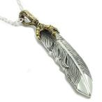 ネックレストップ メンズ シルバー フェザー 羽根 イーグル 爪 メンズ人気 フェザーペンダントトップ チェーンなし プレゼント