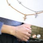選べる2カラー クロス ジルコニア チャームブレスレット 15〜18cm シルバー925 銀 ロジウム ピンクゴールドカラー ブレスレット プレゼント 爆買