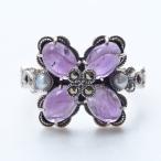 ショッピングクレマチス ROKUZAN アメジスト クレマチス リング 指輪 11〜17号 シルバー925 パール 真珠 マーカサイト 碌山ジュエリー ブランド レディース 女性 彼女 娘 妻