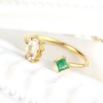 K18 天然石 フォークリング エメラルド ムーンストーン 18金 18k ゴールド リング 指輪 フリーリング レディース