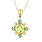 太陽 ゴールドネックレス(チェーン付きペンダント) サン 花 花びら フラワー グリーン 緑 18金 イエローゴールド