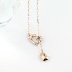 K18 Y字 スライド ハート チャーム ネックレス 18金 18k ピンクゴールド ダイヤモンド 揺れる ダブル 2連 ゴールド レディース 爆買