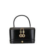  Versace . солнечный Burst Logo ручная сумочка косметичка чёрная кожа женский VERSACE [ б/у ]