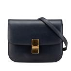 セリーヌ クラシックボックス ミディアム ショルダーバッグ ネイビー カーフ レザー レディース CELINE 【中古】