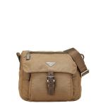 プラダ 三角ロゴプレート ショルダーバッグ ブラウン ナイロン レザー レディース PRADA 【中古】