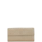 ボッテガヴェネタ イントレチャート 二つ折り財布 ベージュ レザー レディース BOTTEGAVENETA 【中古】