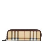 バーバリー ノバチェック ペンケース ベージュ ブラウン キャンバス レザー レディース BURBERRY 【中古】