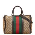 グッチ GGキャンバス シェリーライン ボストンバッグ ショルダーバッグ 2WAY 247205 ブラウン キャンバス レザー GUCCI 【中古】