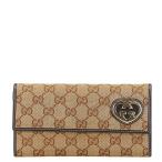 グッチ GGキャンバス ラブリーハート 長財布 251861 ベージュ ブラウン キャンバス レザー レディース GUCCI 【中古】