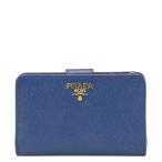 プラダ 二つ折り財布 ブルー レザー レディース PRADA 【中古】